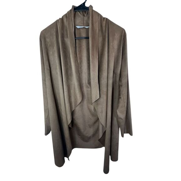 Soft Surroundings Shape Drape Brown Faux Suede Open Jacket - Picture 2 of 5